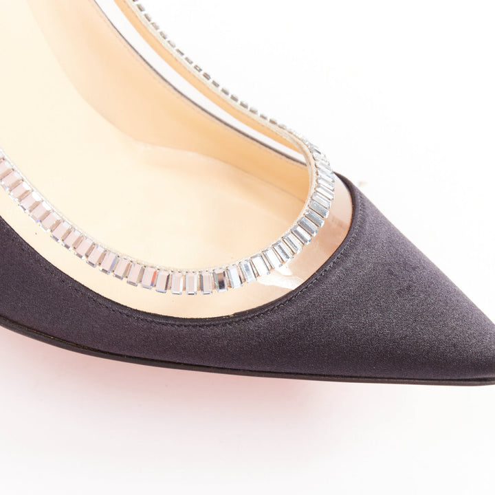 CHRISTIAN LOUBOUTIN Paulina Strass 100 Crepe Satin baguette crystal pumps EU37.5