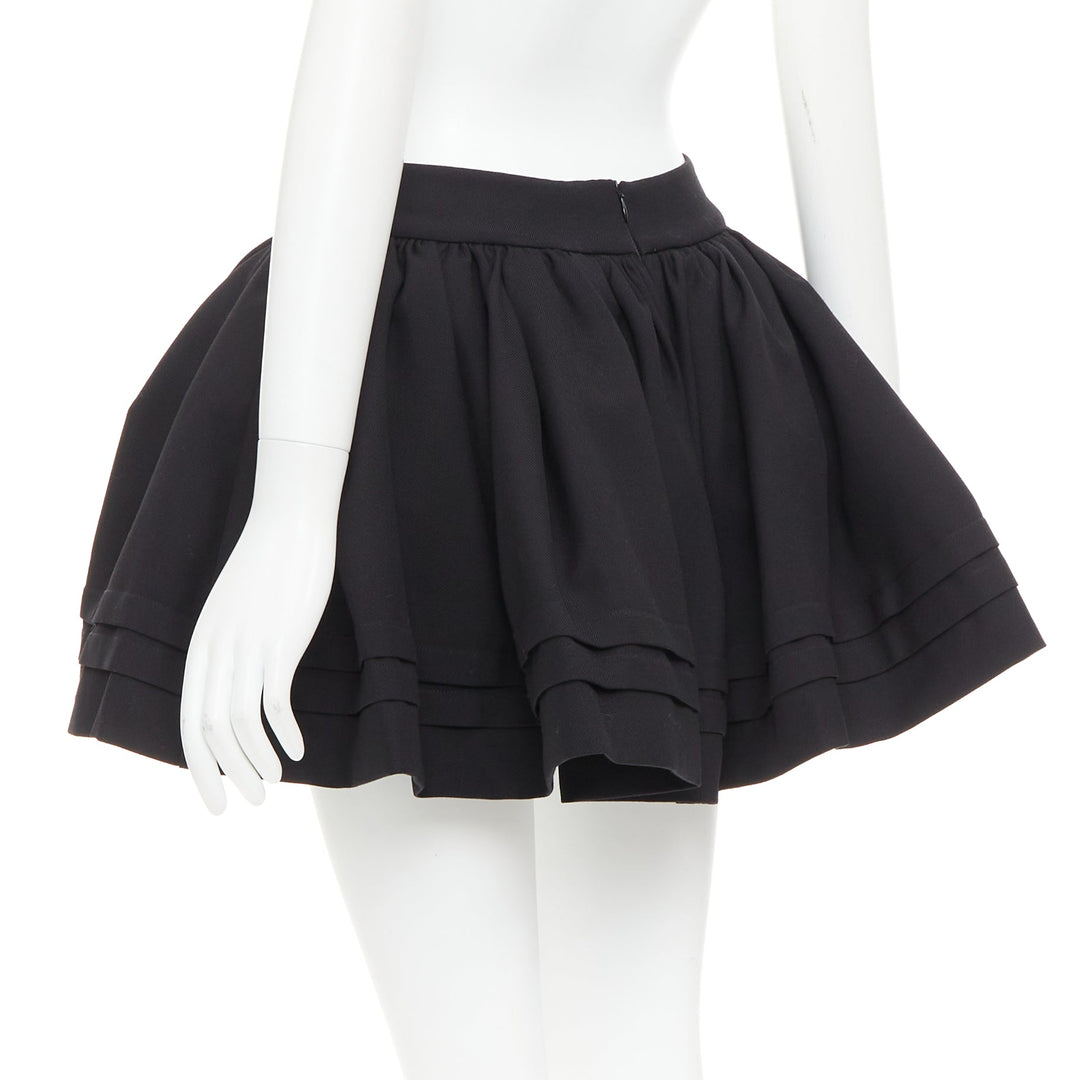 SHUSHU TONG Tuck Edge black wool silk stiff tulle lined flared skirt UK6 XS