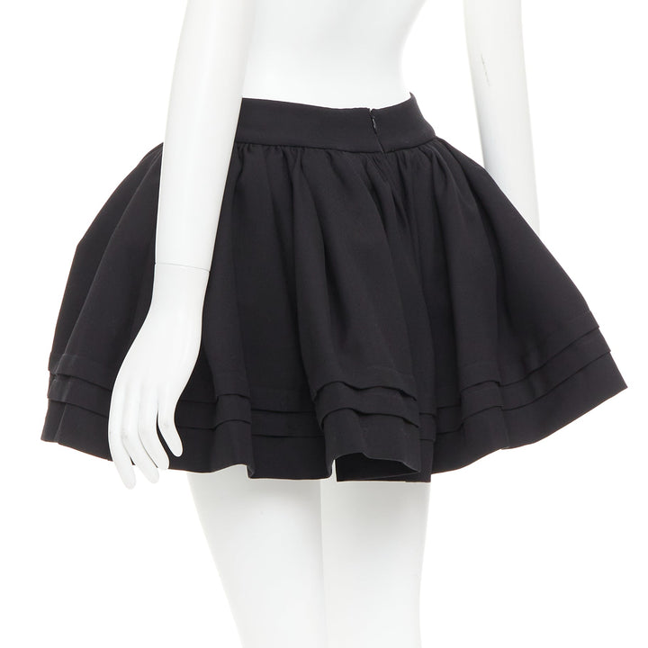 SHUSHU TONG Tuck Edge black wool silk stiff tulle lined flared skirt UK6 XS