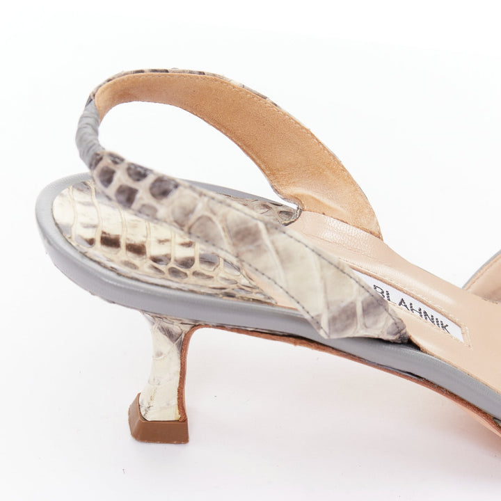 MANOLO BLAHNIK Carolyne beige snake leather slingback kitten dorsay heels EU39