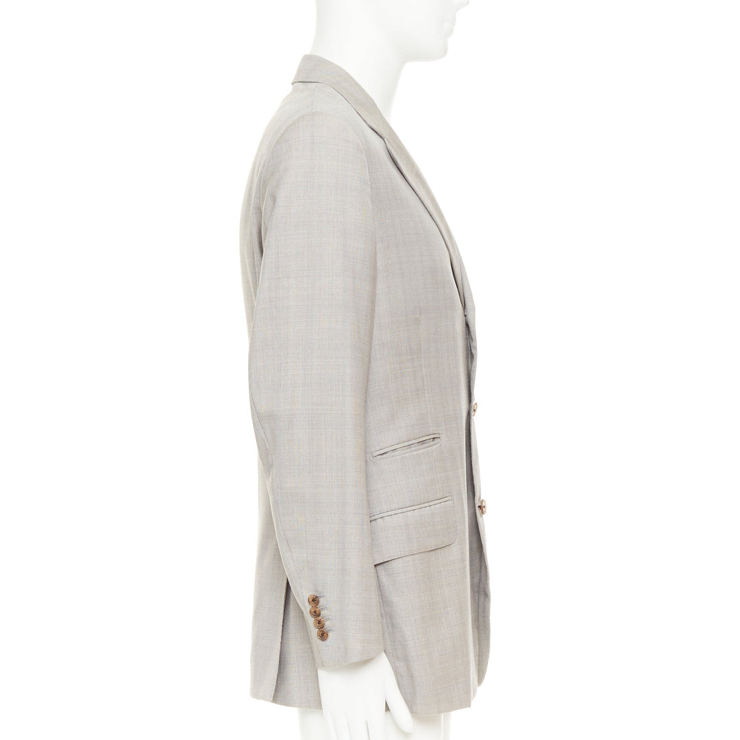 HERMES light grey 100% wool checked full canvas flap pockets blazer EU50 L