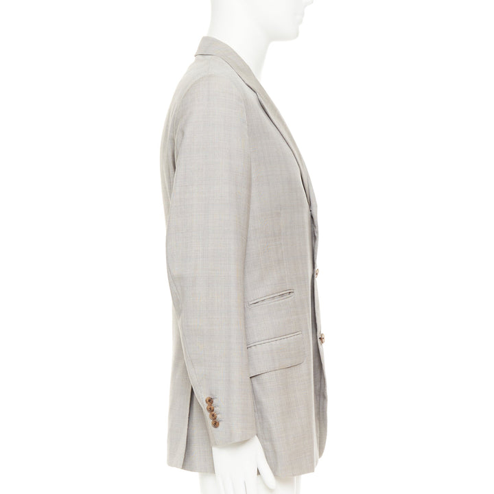 HERMES light grey 100% wool checked full canvas flap pockets blazer EU50 L
