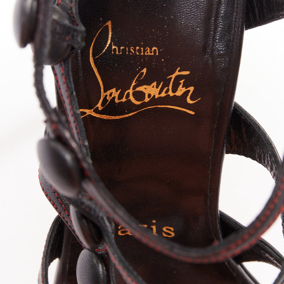 rare CHRISTIAN LOUBOUTIN Neurone Nappa Nero black buttons cage sandals EU37