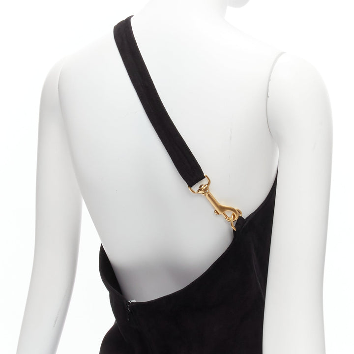rare GUCCI TOM FORD genuine suede gold buckle backless pencil dress IT42 M