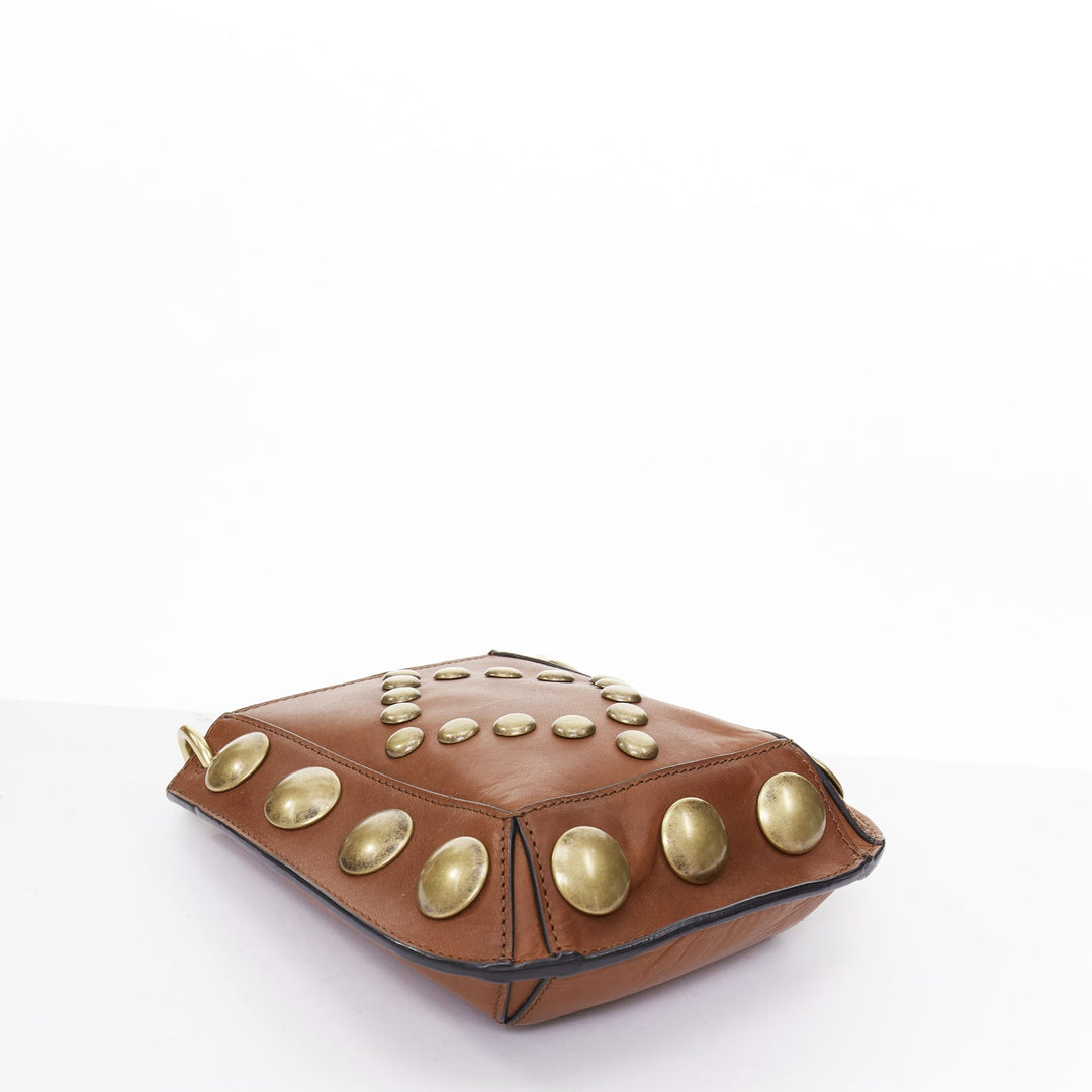 ISABEL MARANT Nasko brown leather gold round studs crossbody hobo bag