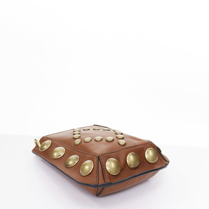 ISABEL MARANT Nasko brown leather gold round studs crossbody hobo bag