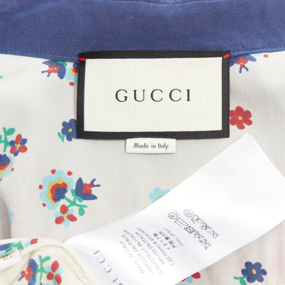 GUCCI 2016 navy cream 100% silk western print belted dress IT38 XS