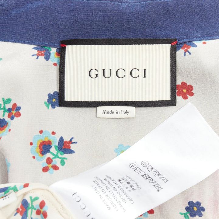 GUCCI 2016 navy cream 100% silk western print belted dress IT38 XS