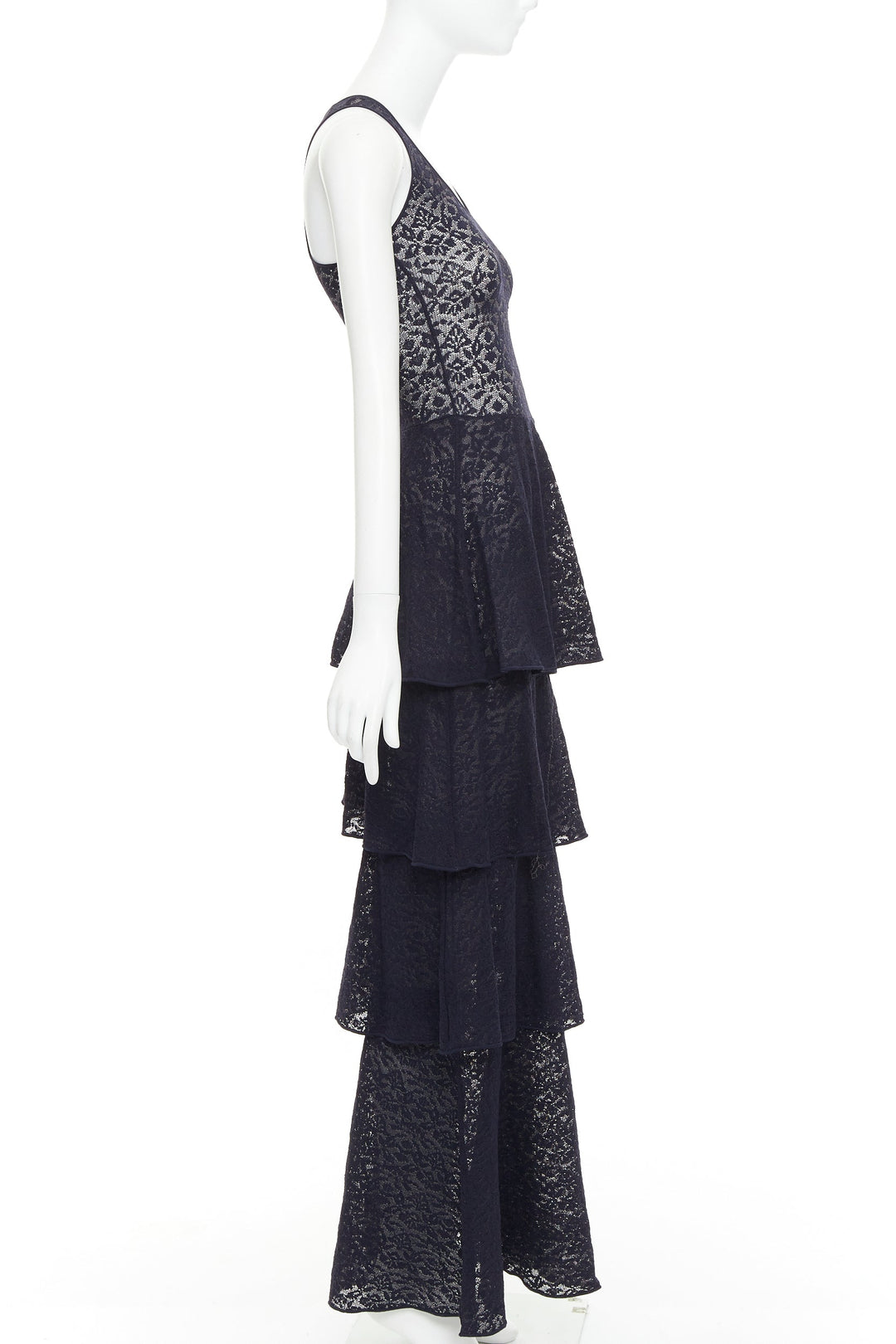 STELLA MCCARTNEY navy sheer floral lace layered tier dress IT40 S