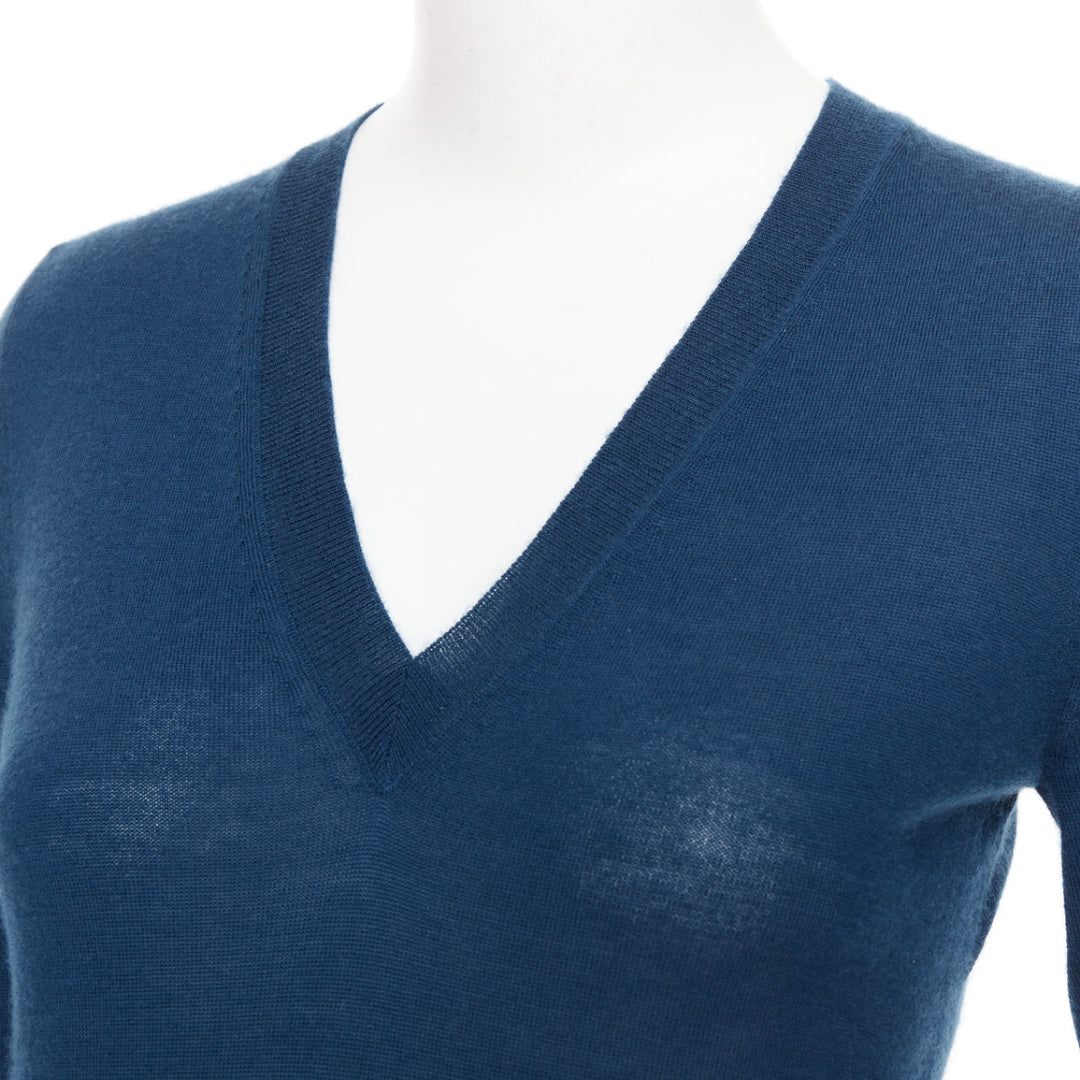 ALEXANDER MCQUEEN dark teal blue wool knit V-neck long sleeve  sweater XS