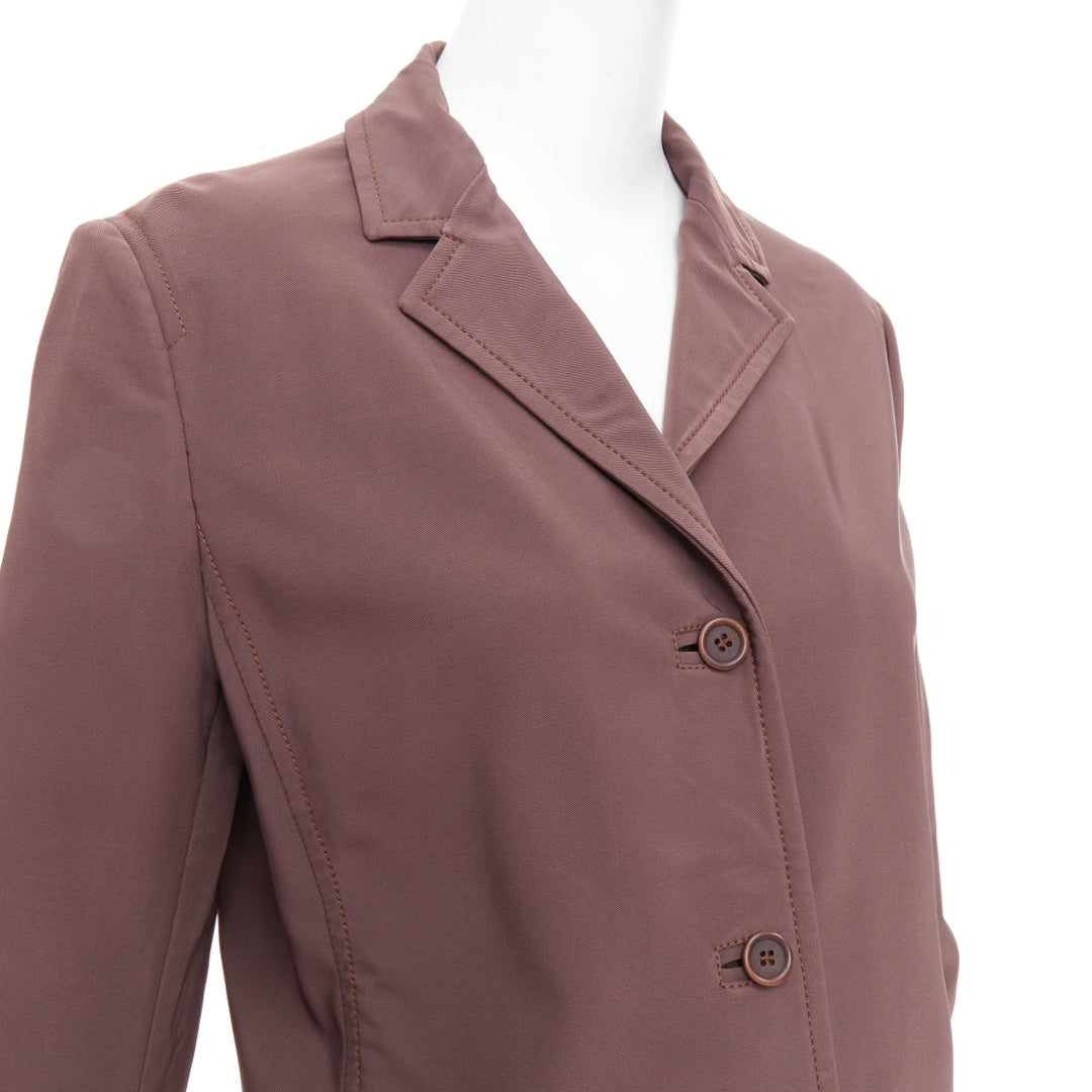 PRADA Vintage brown low sheen twill patch pocket notch lapel jacket IT46 XL