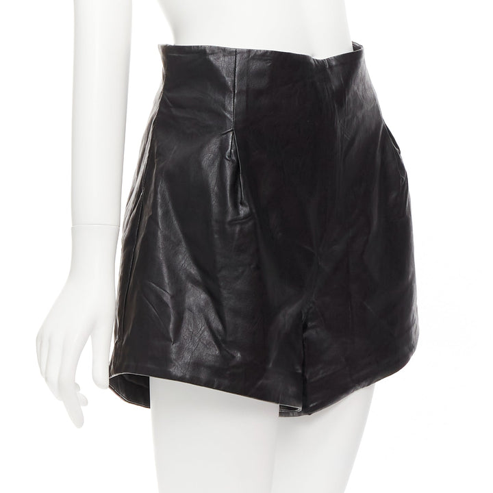 BRONX & BANCO black faux leather high waist paperbag waist flared shorts S