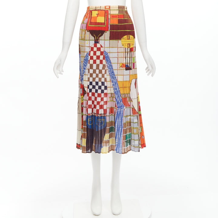 rare ISSEY MIYAKE PLEATS PLEASE Vintage colorful graphic print pleated skirt