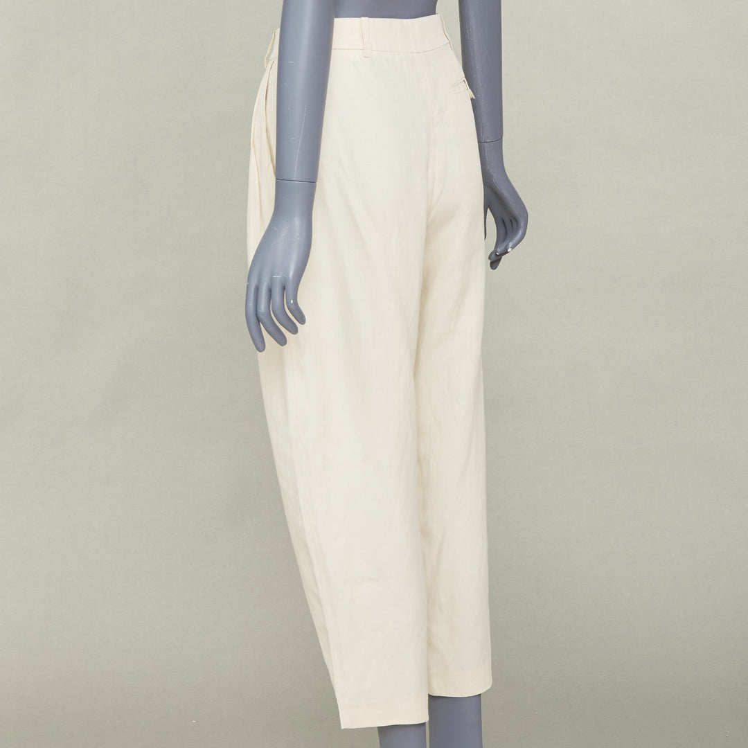 STELLA MCCARTNEY 2022 Iconic high rise pleated beige cropped trousers IT36 XS