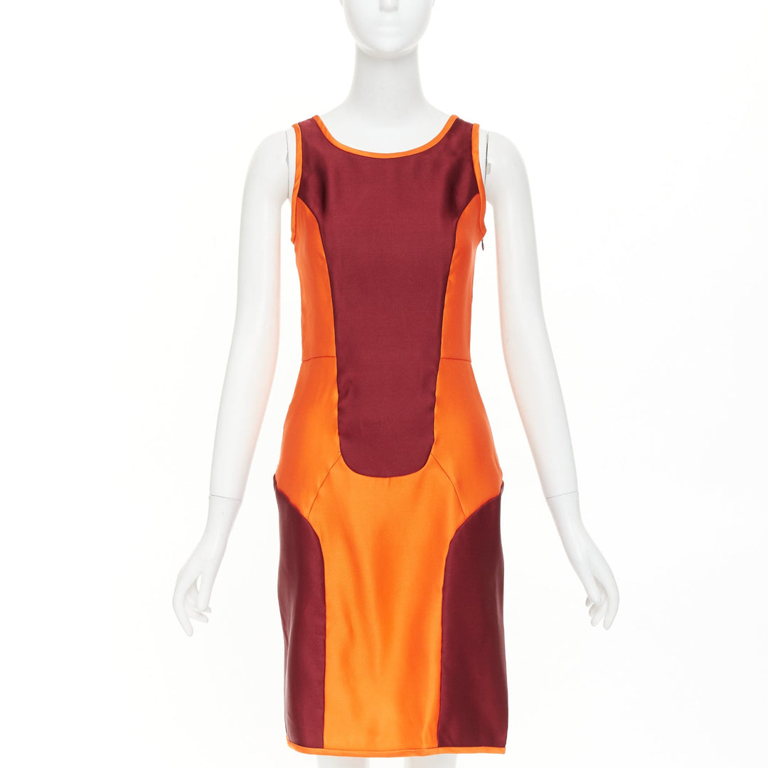rare MIU MIU 2008 Runway Vintage Sportif geometric silk satin dress IT38 XS