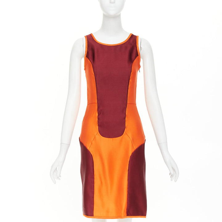 rare MIU MIU 2008 Runway Vintage Sportif geometric silk satin dress IT38 XS