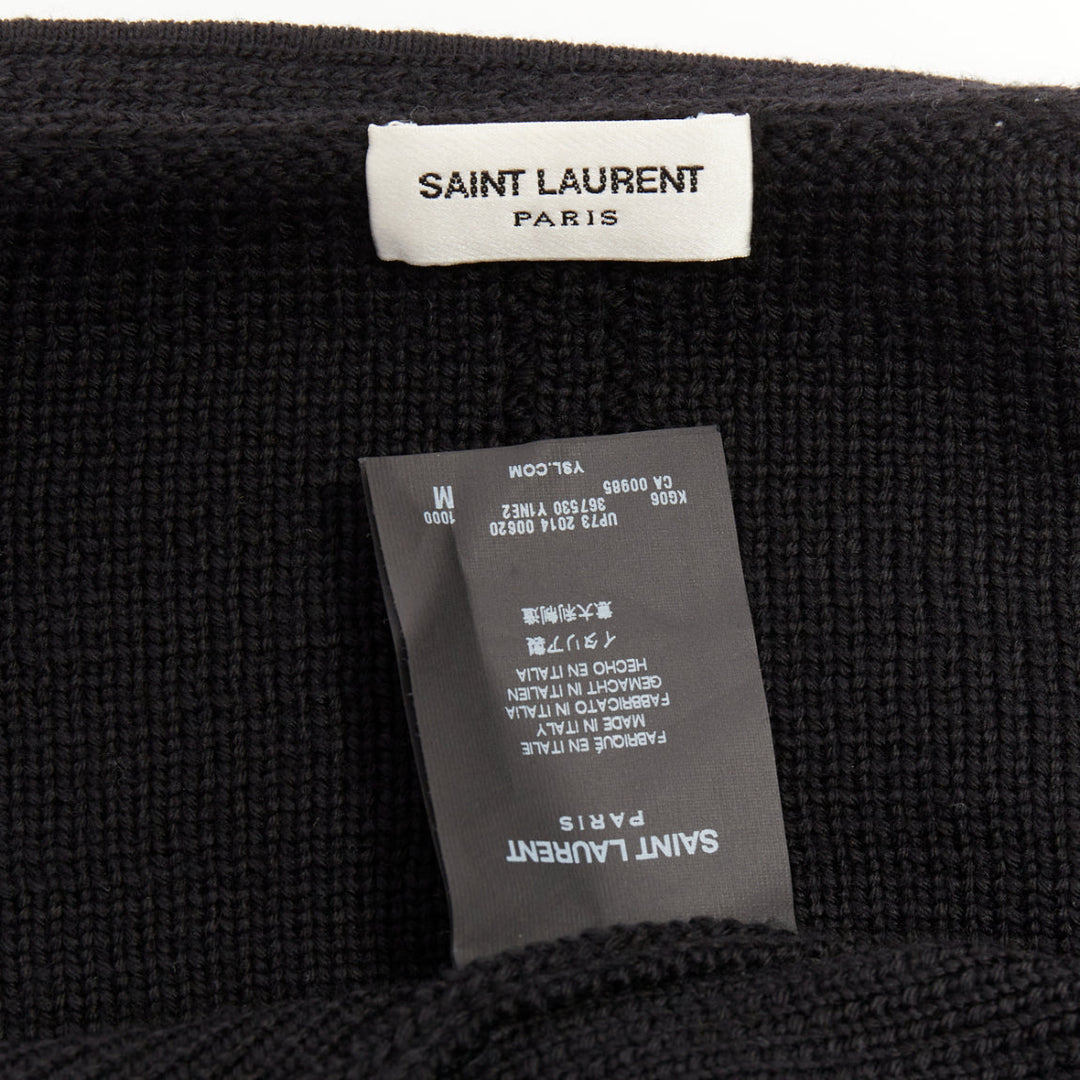 SAINT LAURENT 2014 black heavy knit wool round buttons raglan sleeves cardigan M