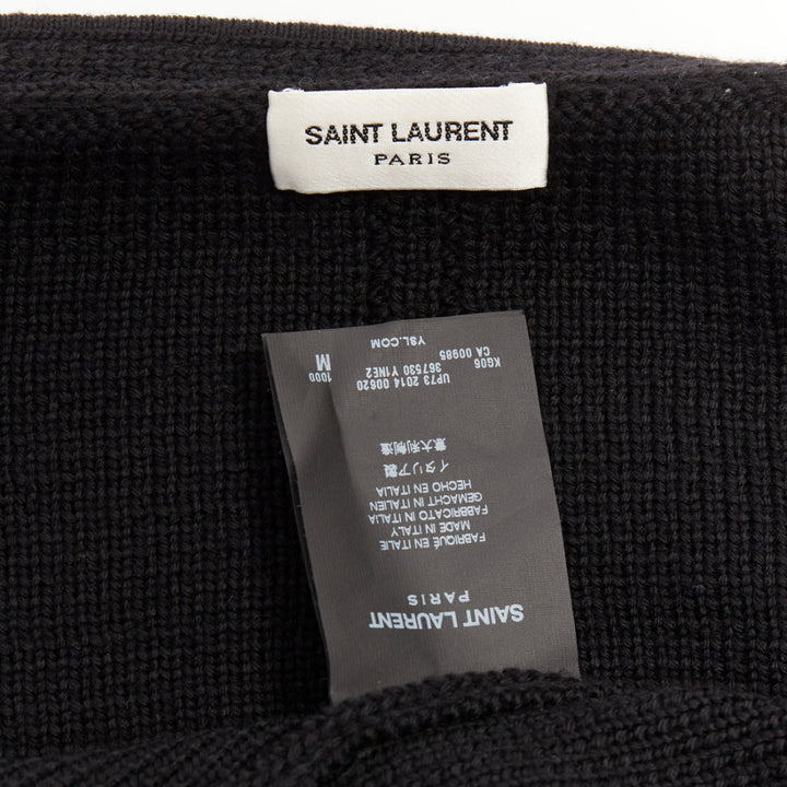 SAINT LAURENT 2014 black heavy knit wool round buttons raglan sleeves cardigan M