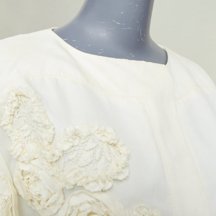 NINA RICCI 2012 ivory white floral rose applique half sleeve button coat M