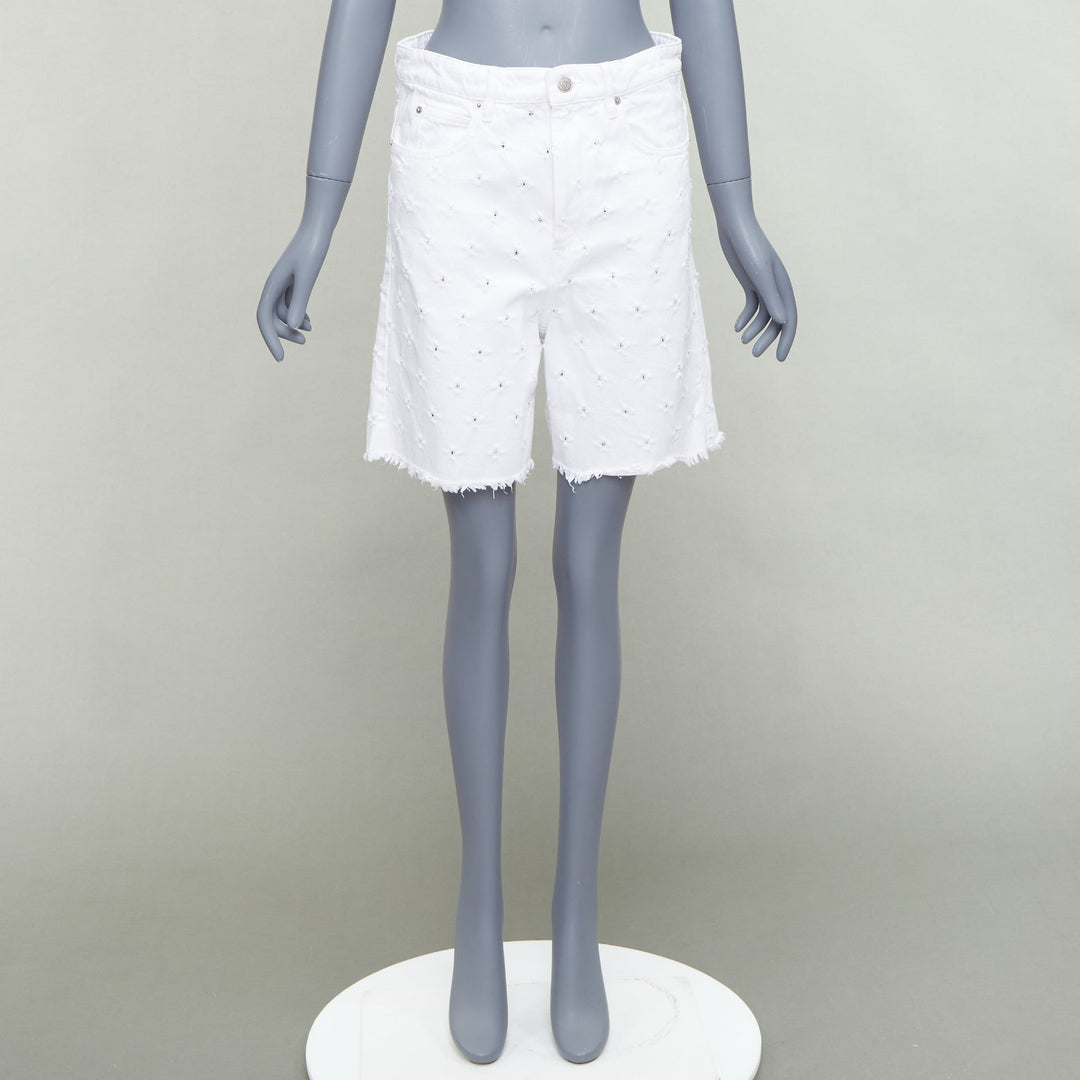 ISABEL MARANT ETOILE Liny white hole punched frayed denim shorts FR38 M