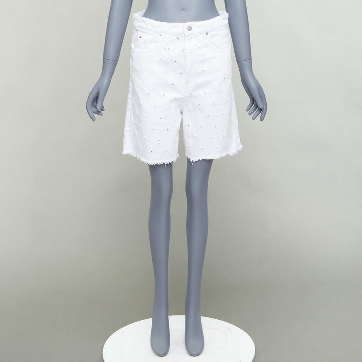 ISABEL MARANT ETOILE Liny white hole punched frayed denim shorts FR38 M