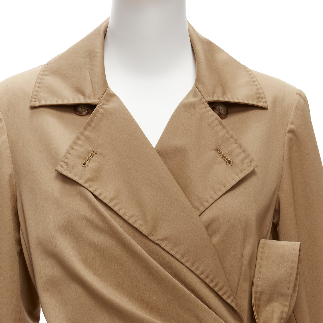 MAX MARA 100% virgin wool tan wrap tie trench coat dress IT42 M