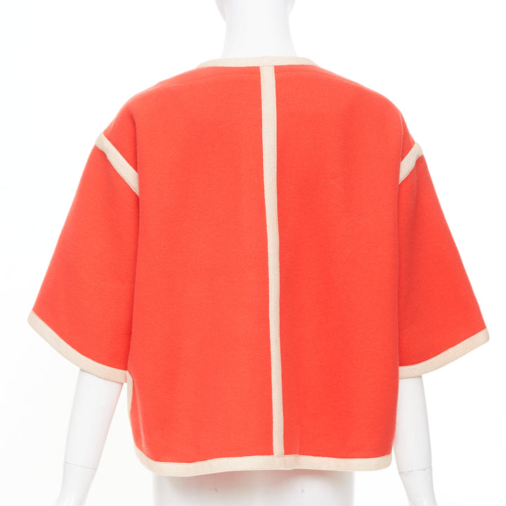 CHLOE asymmetric coral pink orange piping zip trim wool cape jacket FR34 XS