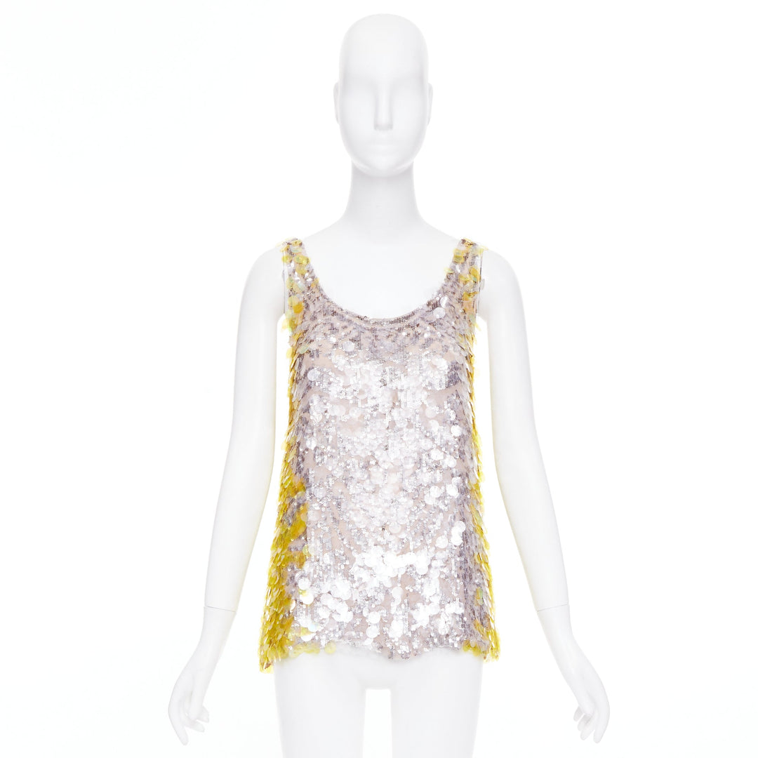 VALENTINO yellow poudre silver giallo sequined pailettes silk vest IT40 S