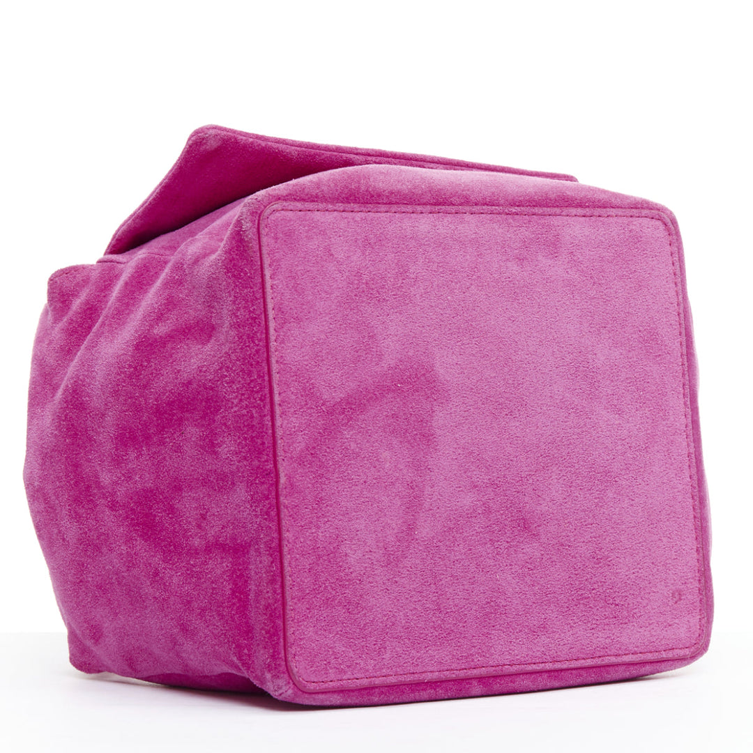 FONTANA MILANO fuchsia pink suede leather logo slouchy box handle bag