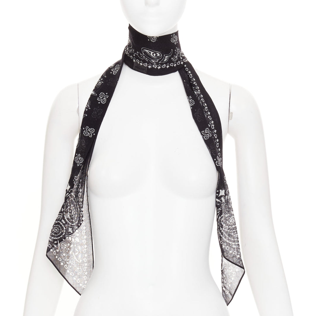 SAINT LAURENT 2019 Bandana Lavalliere Tie black white wool paisley print scarf