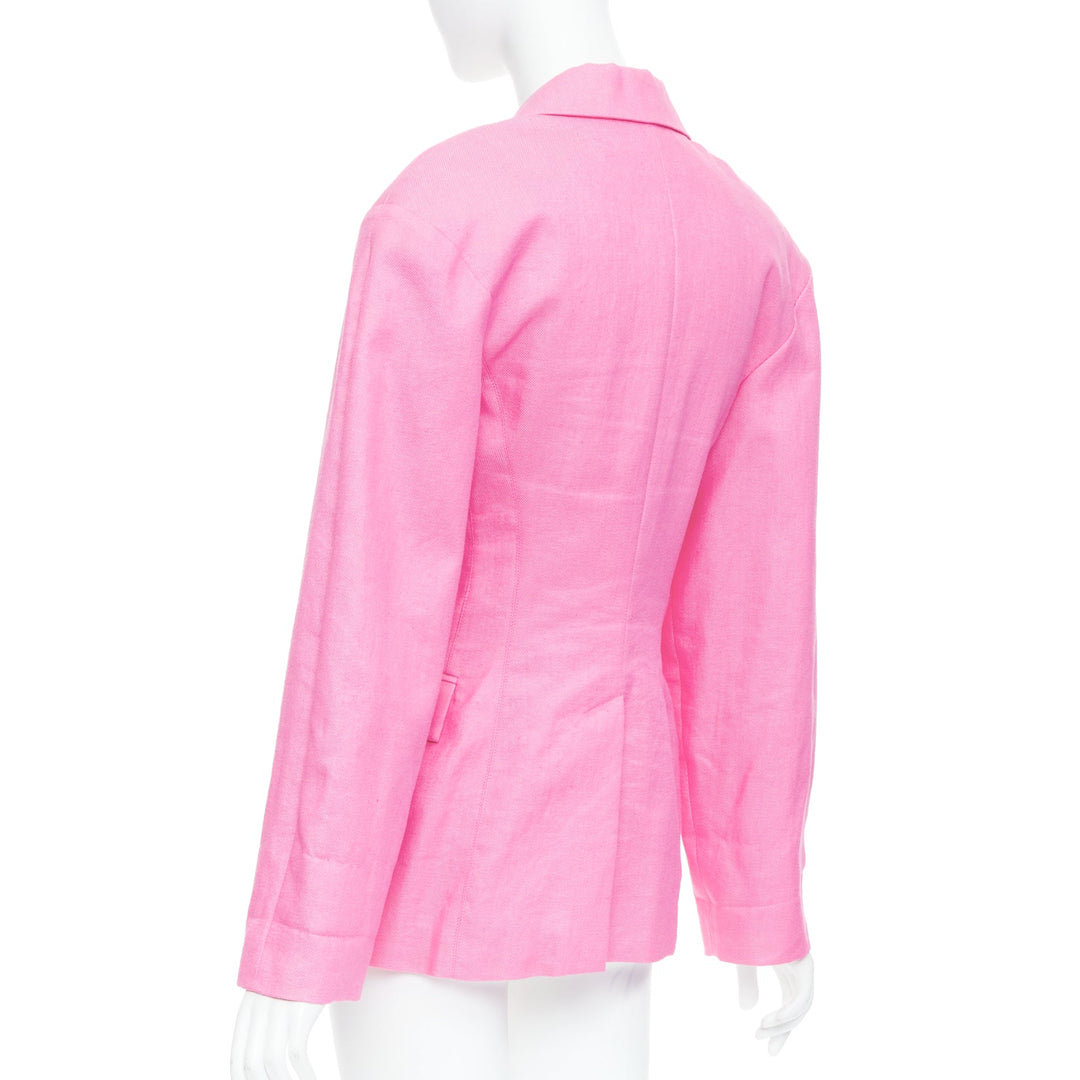 JACQUEMUS Le Splash Fresa hot pink linen twill fitted waist blazer FR36 S