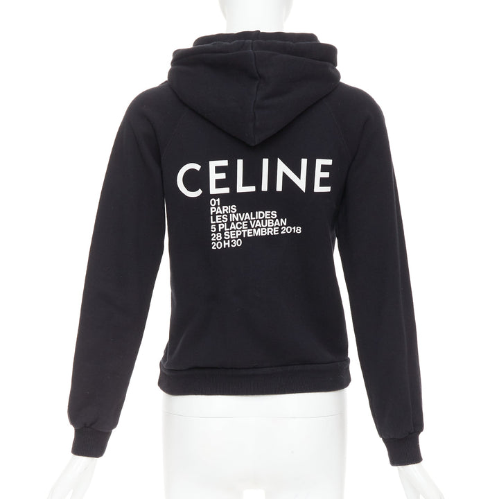CELINE black cotton white logo address print cropped hoodie XS