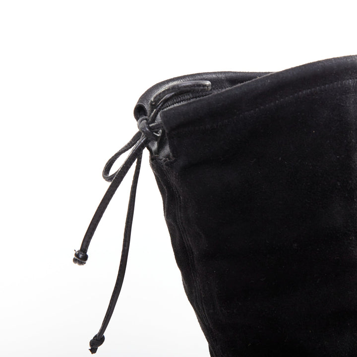STUART WEITZMAN Lowland black suede drawstring top over knee flat boots EU38