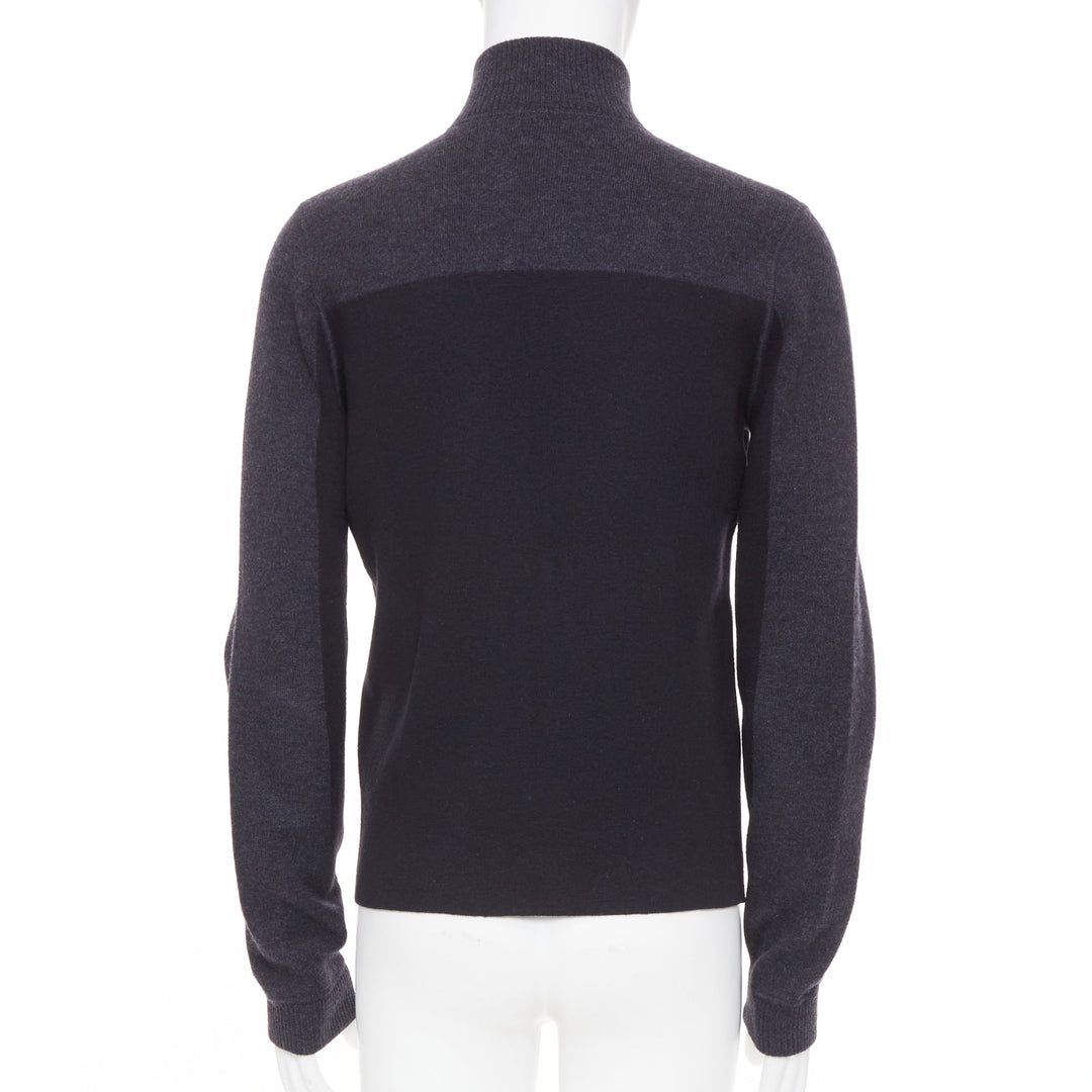 PRADA 2010 panel two tone stripe mock neck zip knit cardigan sweater jacket M