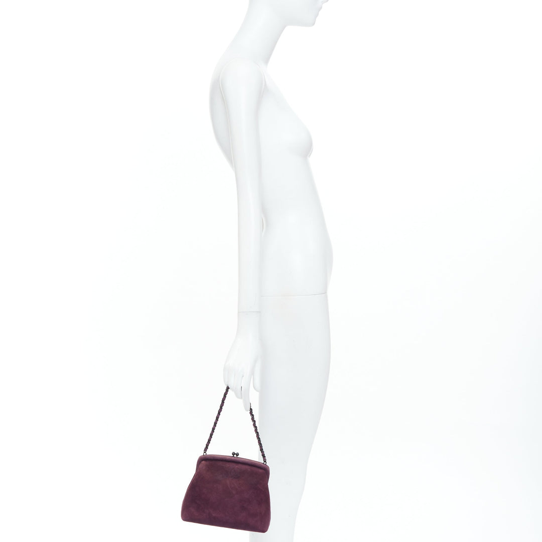 CHANEL 1998 Vintage kiss lock purple suede embroidered cc chain clutch bag