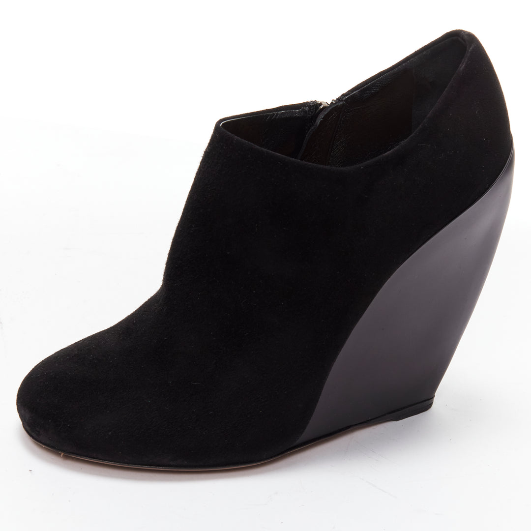 AZZEDINE ALAIA black suede curved wedge round toe ankle bootie EU37