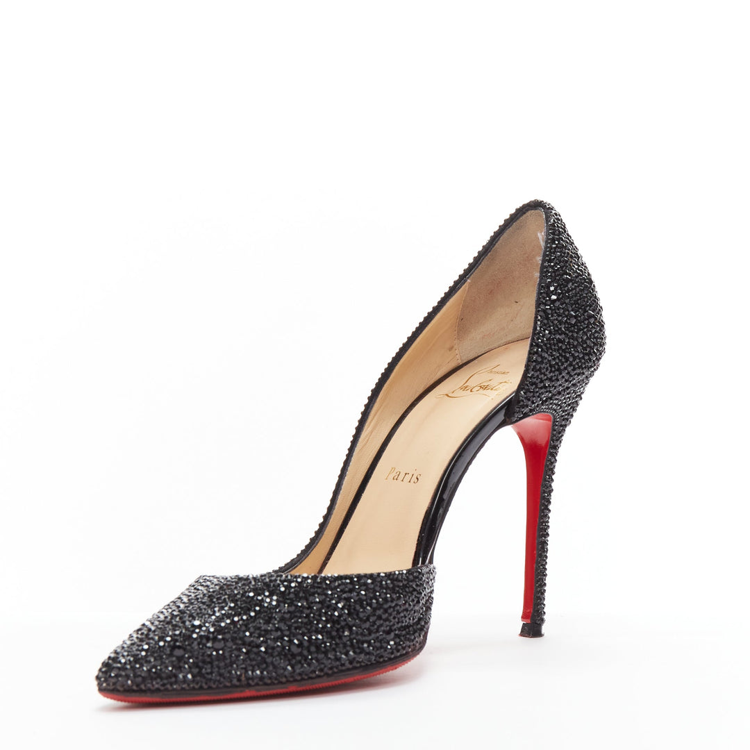 CHRISTIAN LOUBOUTIN Iriza 100 black rhinestone strass dorsay pumps EU38