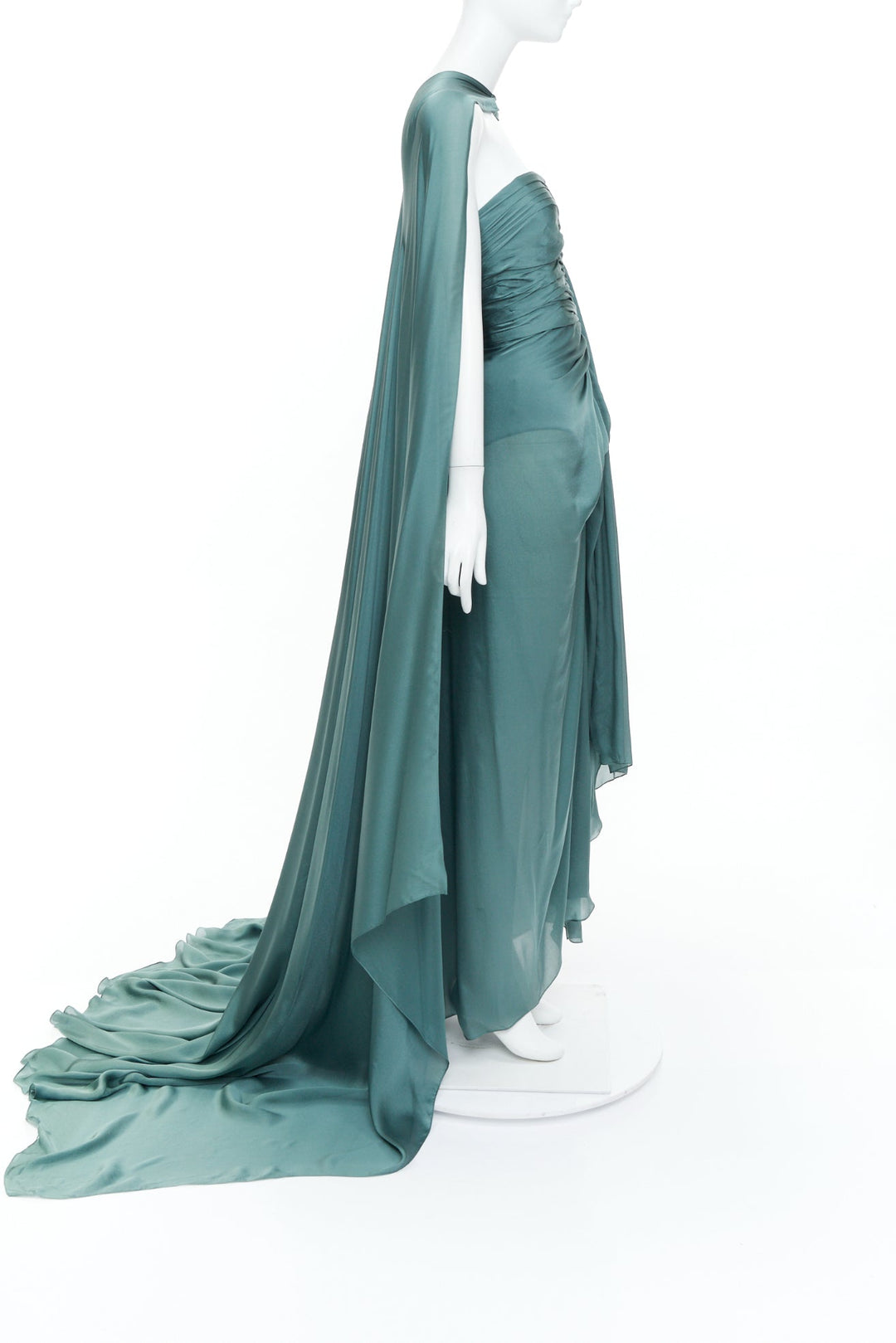 ALEXANDRE VAUTHIER COUTURE 2020 Runway petrol jewel green strapless cape gown