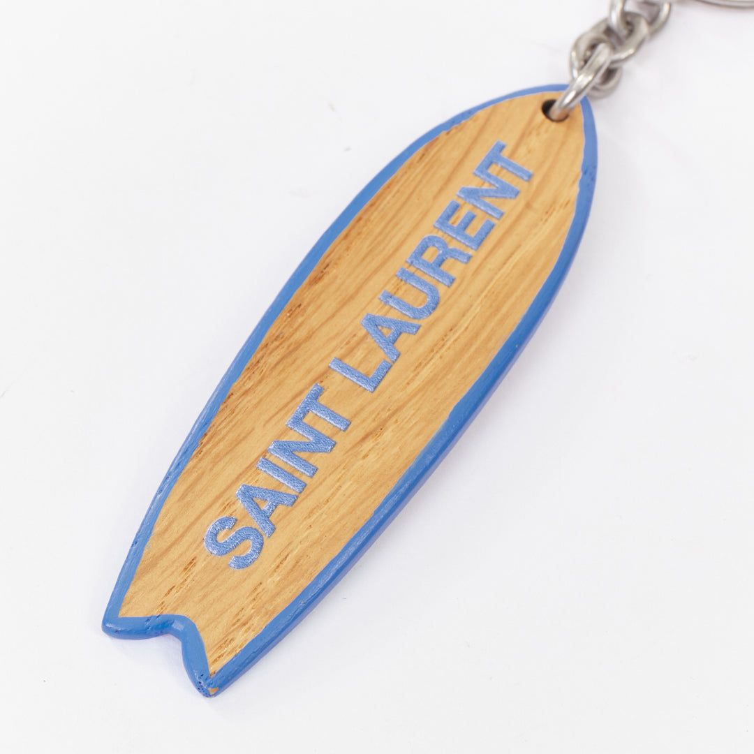 SAINT LAURENT 2022 Surf Keyring surfboard light brown oak wood blue bag charm