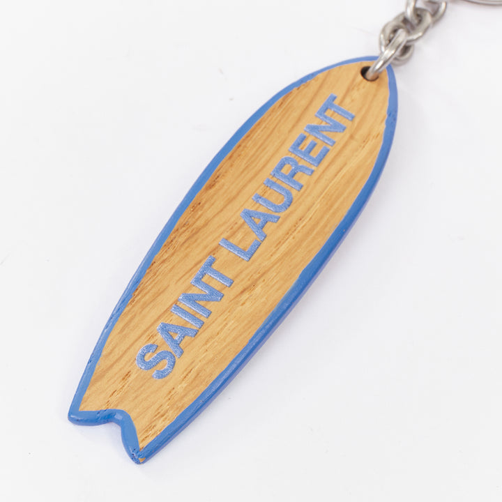 SAINT LAURENT 2022 Surf Keyring surfboard light brown oak wood blue bag charm