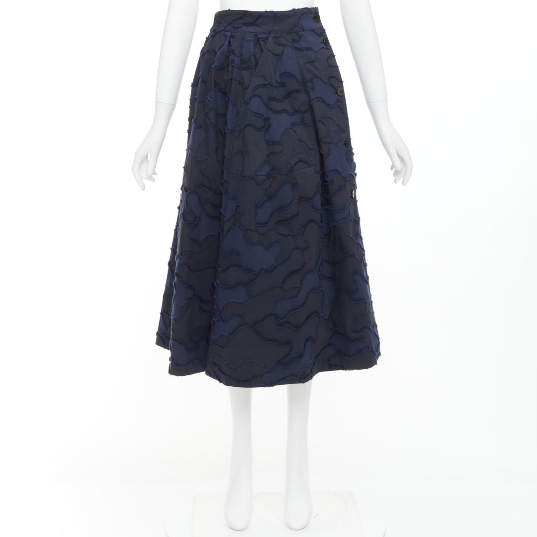 CHRISTIAN DIOR 2020 Runway navy cotton camouflage jacquard midi skirt FR34 XS