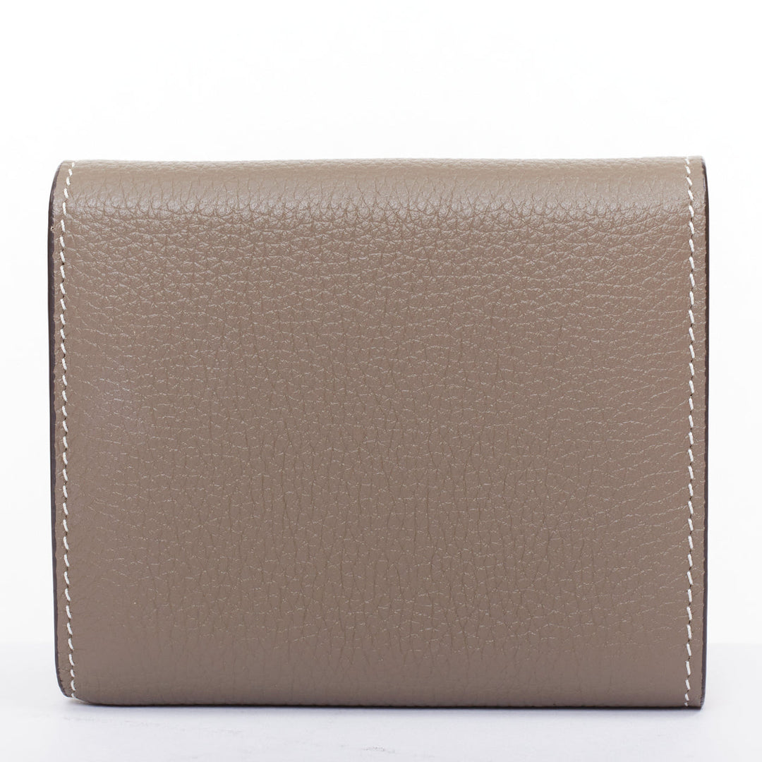CELINE Trifold Compact Dune drummed calfskin yellow lined folded wallet