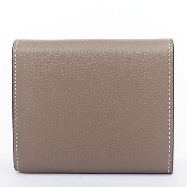 CELINE Trifold Compact Dune drummed calfskin yellow lined folded wallet