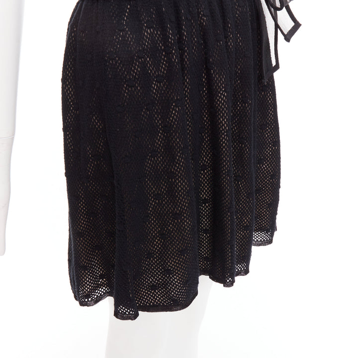 RED VALENTINO black multi lace stiff bow embellished strapless dress