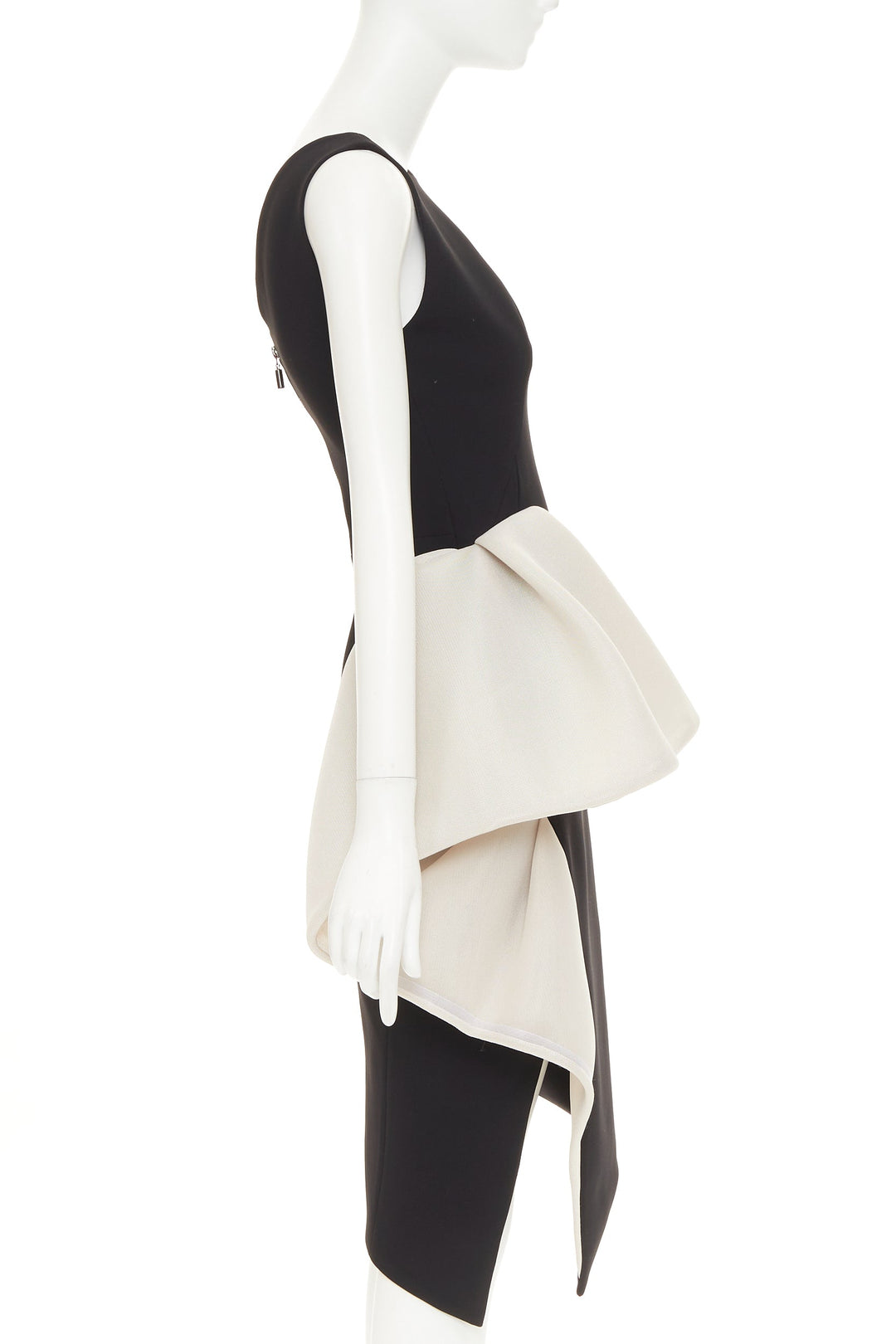 MATICEVSKI 2018 Essex black white asymmetric ruffle polyester midi dress AUS8 S