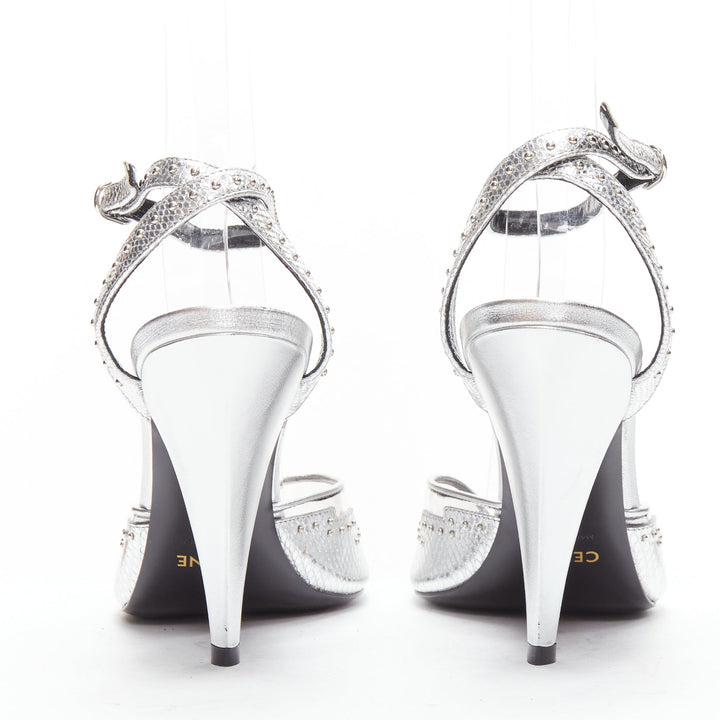 CELINE Hedi Slimane silver leather PVC conical heels EU38