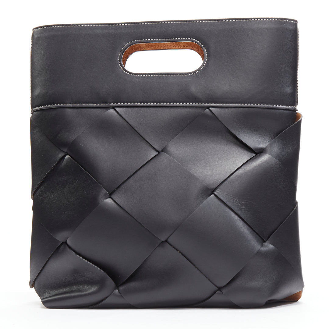 BOTTEGA VENETA Slip black intrecciato maxi weave topstitch tote bag