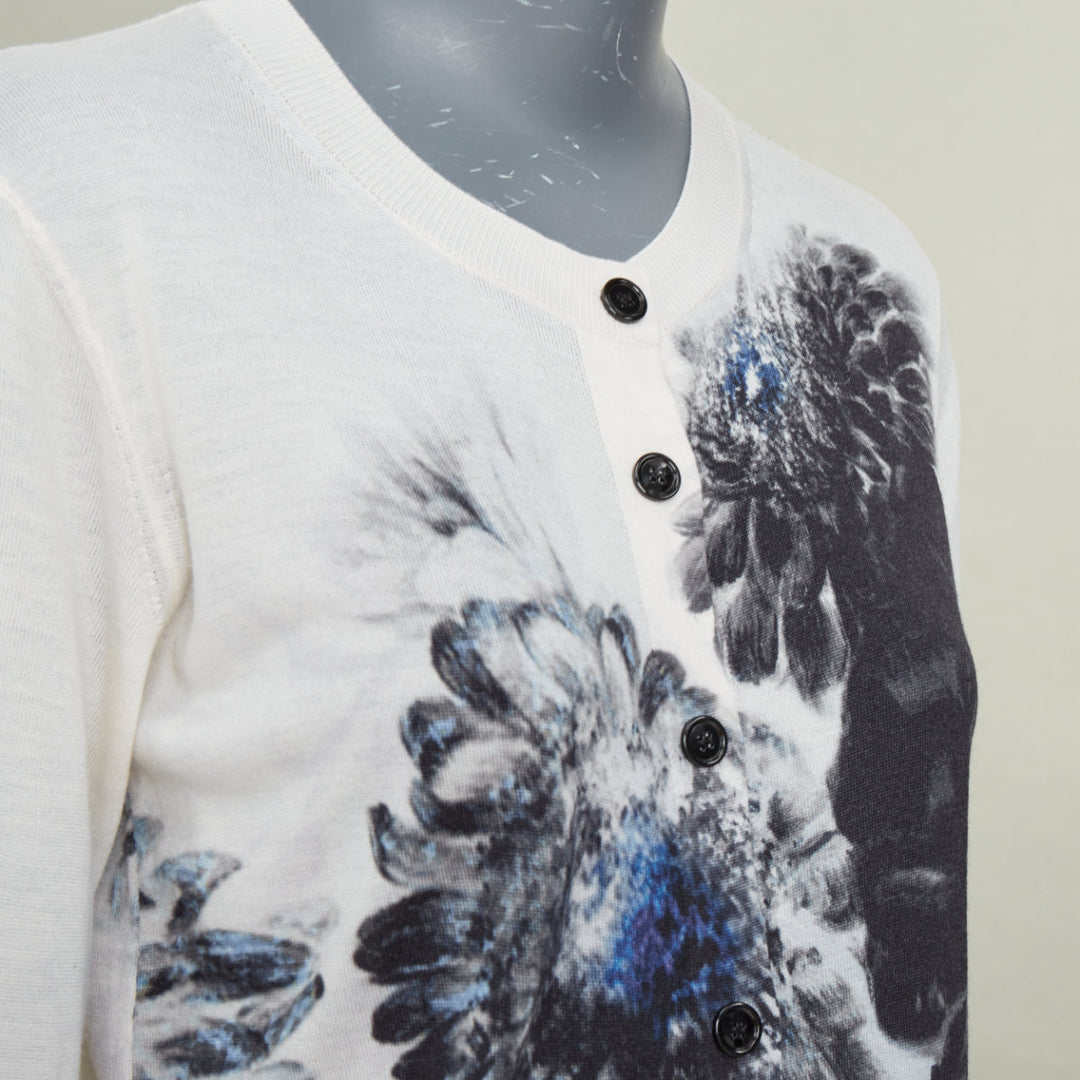 ALEXANDER MCQUEEN 2023 Chiaroscuro off white wool silk floral cardigan top S
