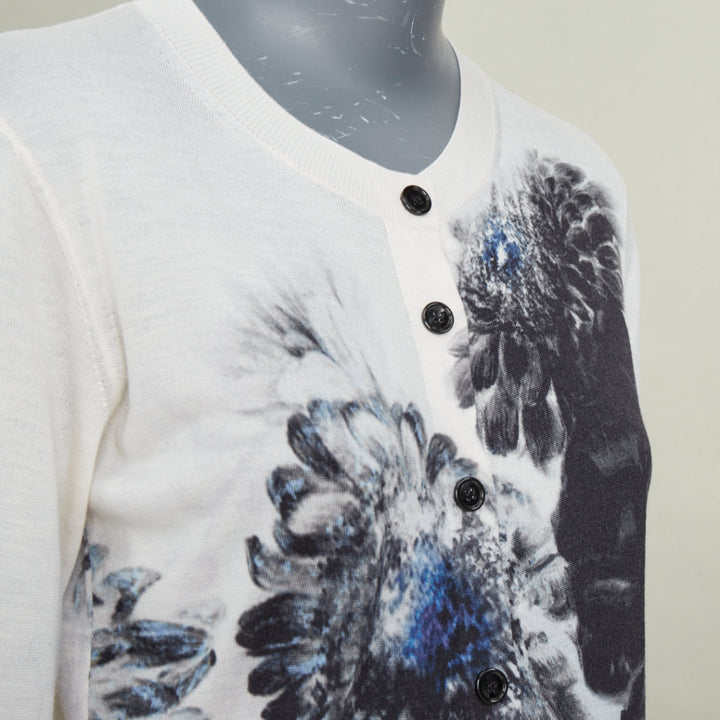 ALEXANDER MCQUEEN 2023 Chiaroscuro off white wool silk floral cardigan top S