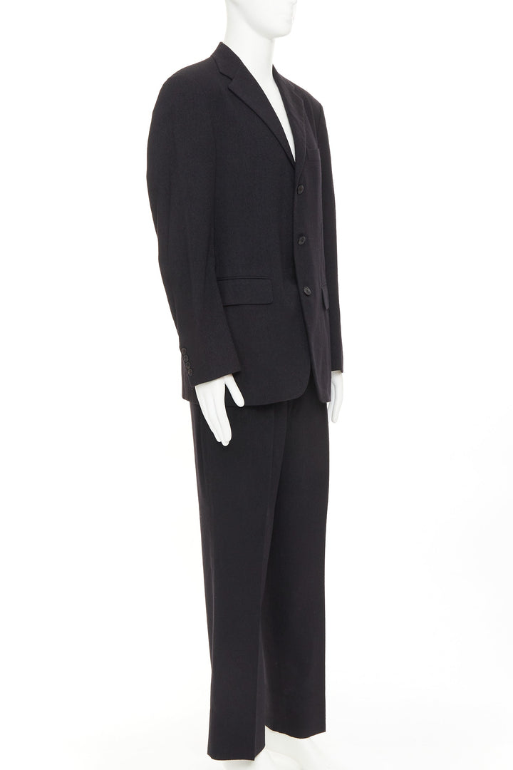 ISSEY MIYAKE black wool blend single breasted flap pocket blazer suit JP4 XL